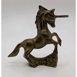 Vtg Unicorn Solid Brass 2.5" Horse Figure Mythical Cottage Core MCM Mid-century
